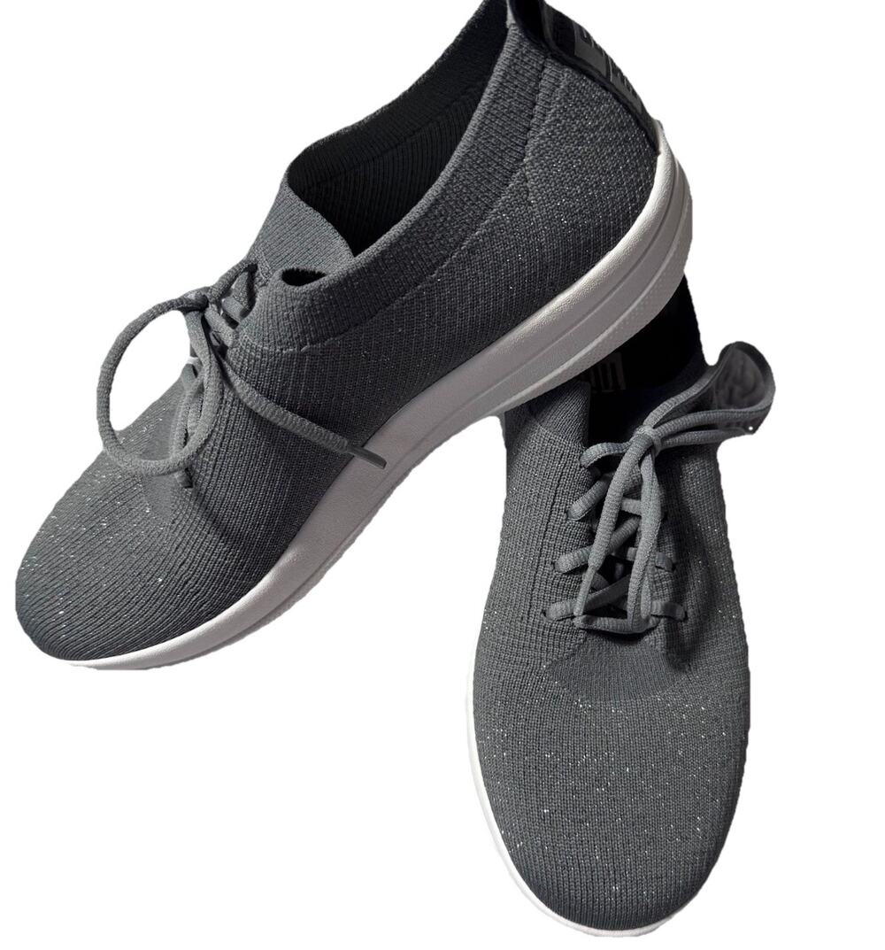 FitFlop Sneakers F-Sporty Uberknit Sneakers Women 7 Grey Sparkle EUC Walking